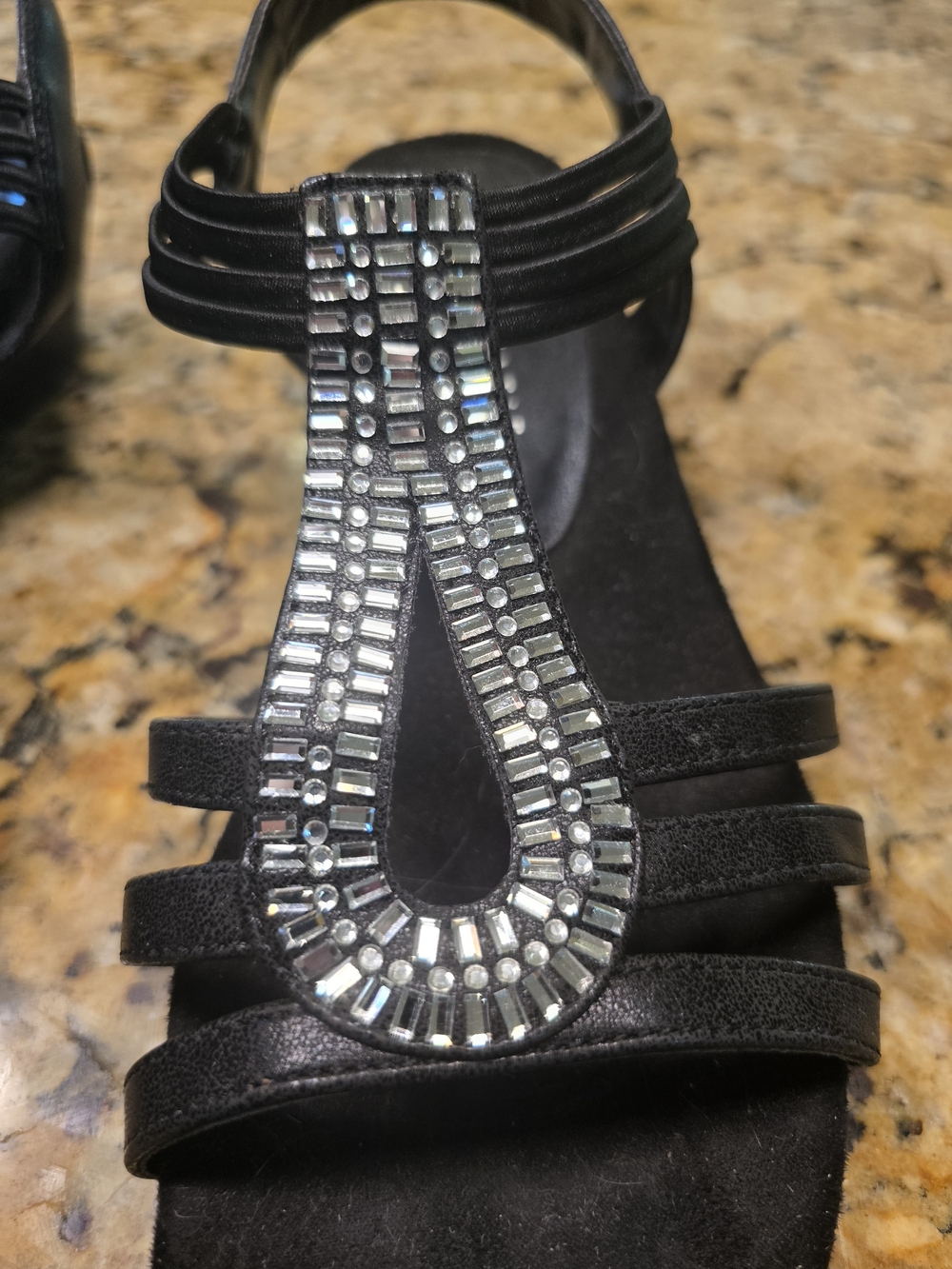 Kelly & Katie Black Jeweled T-Strap Slingback Sandals - Picture 6 of 7